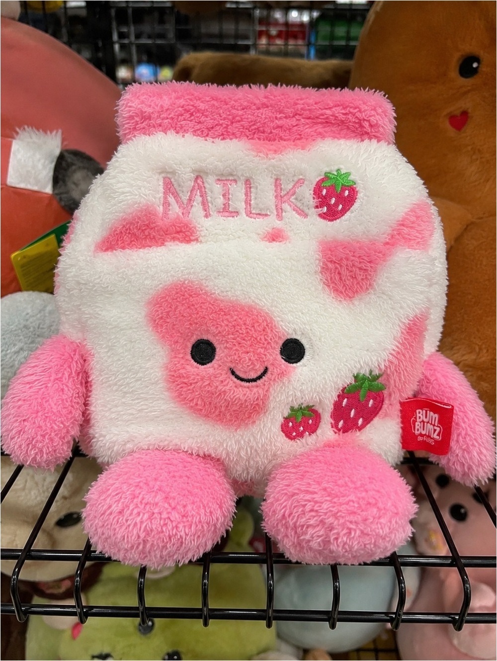 Plush Strawberry Milk Bottle Stuffed Toy - Pink and White